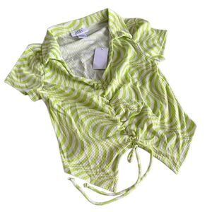 NWT Just Polly Neon Green Psychadelic Crop Top Large